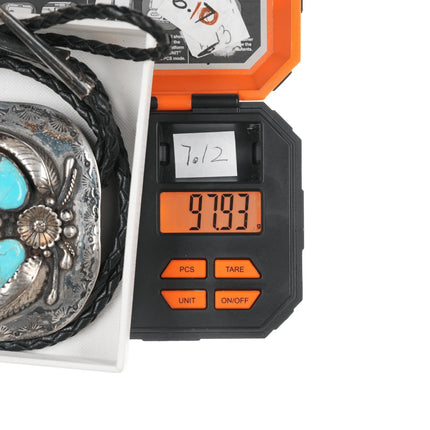 Large 1970's Native American silver and turquoise bolo tie - Estate Fresh Austin