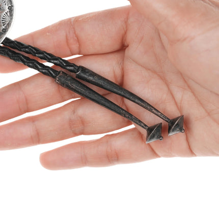 Large 1970's Native American silver and turquoise bolo tie - Estate Fresh Austin