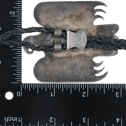 Large 1970's Navajo Sterling chip inlay thunderbird bolo tie - Estate Fresh Austin