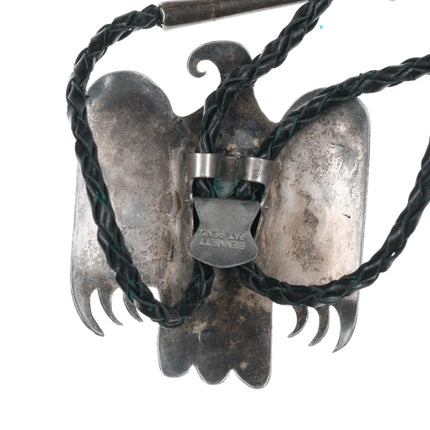 Large 1970's Navajo Sterling chip inlay thunderbird bolo tie - Estate Fresh Austin