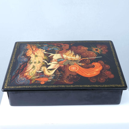 Large 1982 Kholui Lacquer Box Russian Prince Igor Artist Signed 8" x 6" x 1 7/8" - Estate Fresh Austin