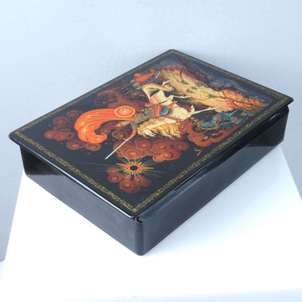 Large 1982 Kholui Lacquer Box Russian Prince Igor Artist Signed 8" x 6" x 1 7/8" - Estate Fresh Austin