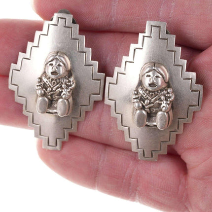 Large 1990 Carol Felley StoryTeller Clip - on Sterling Earrings - Estate Fresh Austin