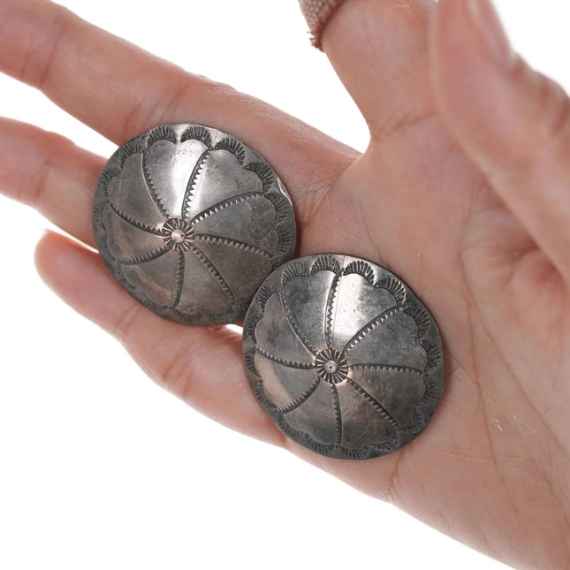 Large 30's-40's Navajo hand stamped silver buttons/ornaments turned cufflinks - Estate Fresh Austin