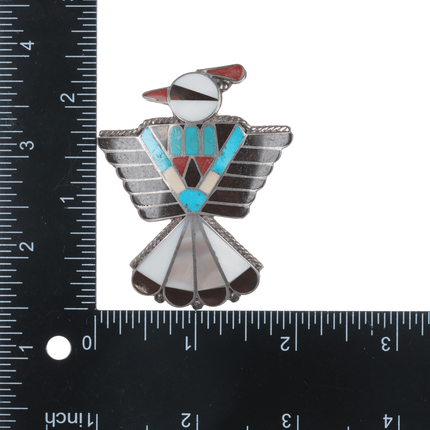 Large 50's - 60' Zuni sterling multi - stone inlay thunderbird pin - Estate Fresh Austin