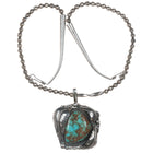 Large 60's-70's Navajo Silver beaded necklace with turquoise pendant - Estate Fresh Austin
