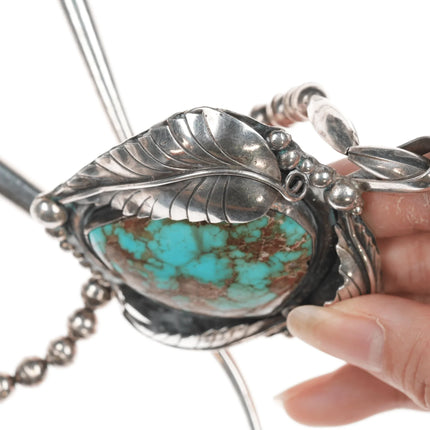 Large 60's-70's Navajo Silver beaded necklace with turquoise pendant - Estate Fresh Austin