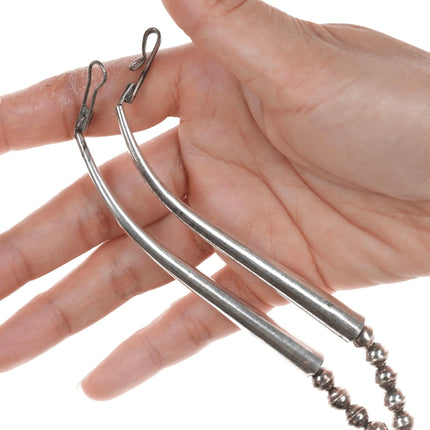 Large 60's-70's Navajo Silver beaded necklace with turquoise pendant - Estate Fresh Austin