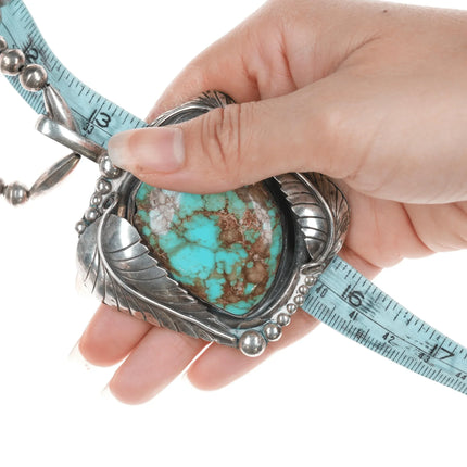 Large 60's-70's Navajo Silver beaded necklace with turquoise pendant - Estate Fresh Austin