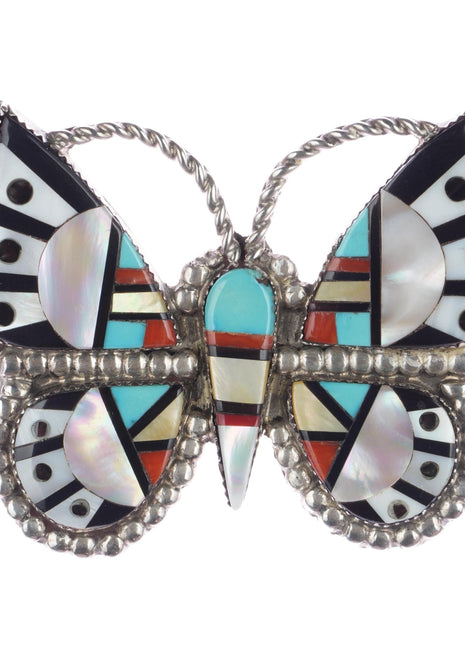 Large Angela Celicion Zuni Butterfly Sterling multi - stone/shell intarsia inlay pendant/pin - Estate Fresh Austin