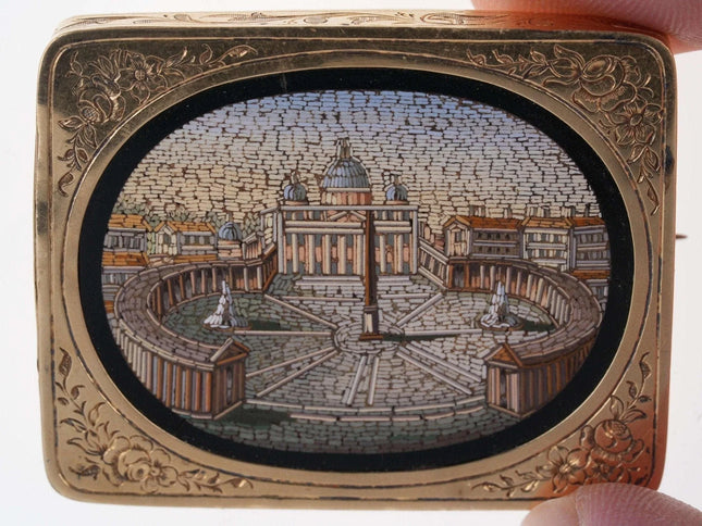 Large Antique 18k Gold Micro-Mosaic Pin - Estate Fresh Austin