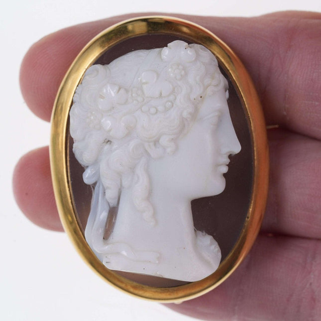 Large Antique 18k Hardstone Cameo Sardonyx Carnelian Brooch pin - Estate Fresh Austin