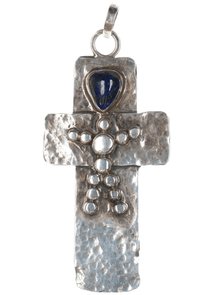 Large Azurite Sterling reversible handmade cross - Estate Fresh Austin