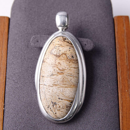 Large Barse Sterling Silver Pendant with Natural Stone - Estate Fresh Austin