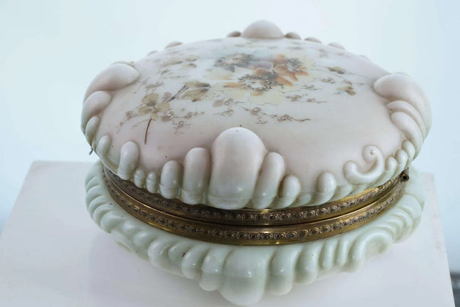 Large c1890 Wavecrest Hand Painted Art glass dresser box - Estate Fresh Austin