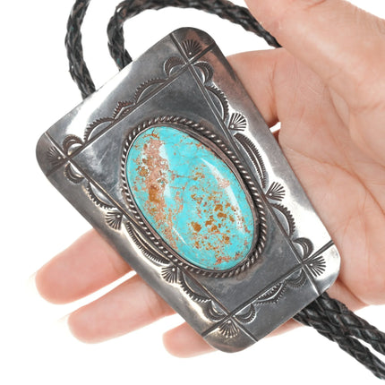 Large c1950's Native American silver and turquoise bolo tie - Estate Fresh Austin