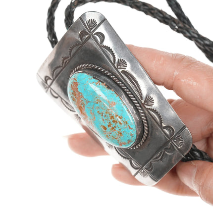 Large c1950's Native American silver and turquoise bolo tie - Estate Fresh Austin