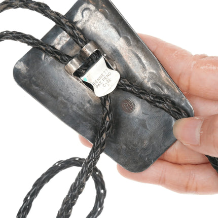 Large c1950's Native American silver and turquoise bolo tie - Estate Fresh Austin