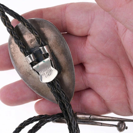 Large c1950's Navajo Sterling - Turquoise and coral shadowbox bolo - Estate Fresh Austin