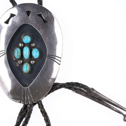 Large c1950's Navajo Sterling - Turquoise turquoise shadowbox bolo - Estate Fresh Austin
