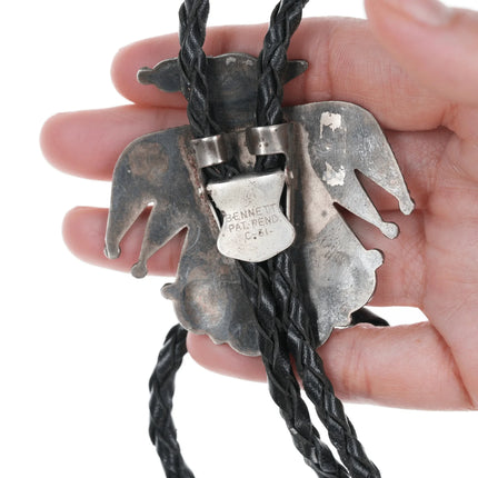 Large c1950's zuni thunderbird sterling channel inlay bolo tie - Estate Fresh Austin