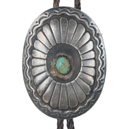 Large c1960 c - 31 Sterling concho style bolo tie with turquoise - Estate Fresh Austin