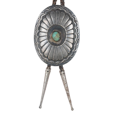 Large c1960 c - 31 Sterling concho style bolo tie with turquoise - Estate Fresh Austin