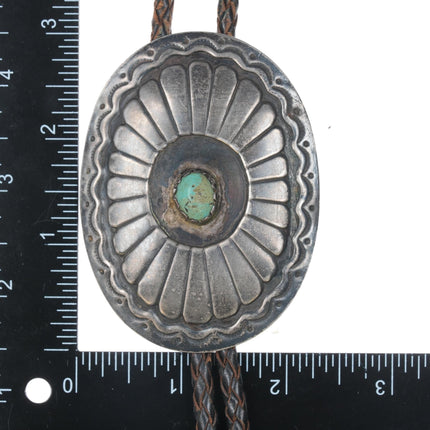 Large c1960 c - 31 Sterling concho style bolo tie with turquoise - Estate Fresh Austin