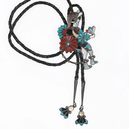 Large c1960 c-31 Zuni Sterling channel inlay Dancer bolo tie - Estate Fresh Austin