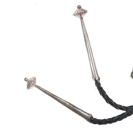 Large c1960 c-31 Vera Luna Zuni Sterling channel inlay "Indian Chief" bolo tie - Estate Fresh Austin
