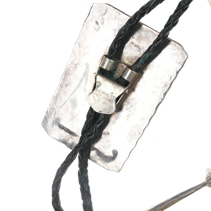 Large c1960 c-31 Vera Luna Zuni Sterling channel inlay "Indian Chief" bolo tie - Estate Fresh Austin