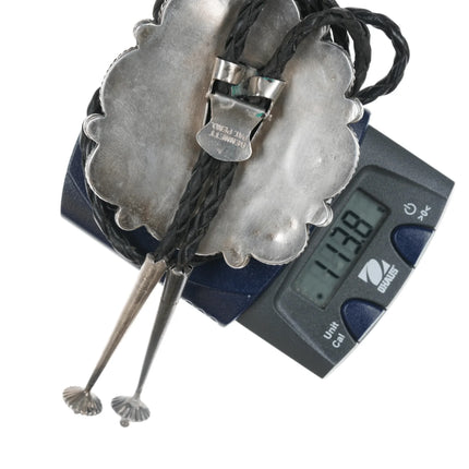 Large c1970 Native American Sterling, turquoise, lapis, & smoky quartz bolo tie - Estate Fresh Austin