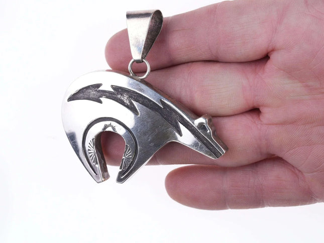 Large Calvin Peterson Navajo Sterling Bear pendant - Estate Fresh Austin