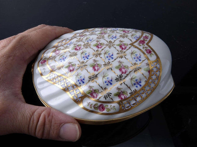 Large Castel Limoges Trinket Box shell form jewelry - Estate Fresh Austin