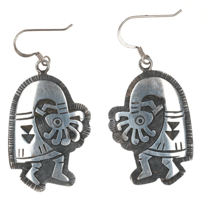 large Clement Honie Hopi overlay sterling Kokopelli earrings - Estate Fresh Austin