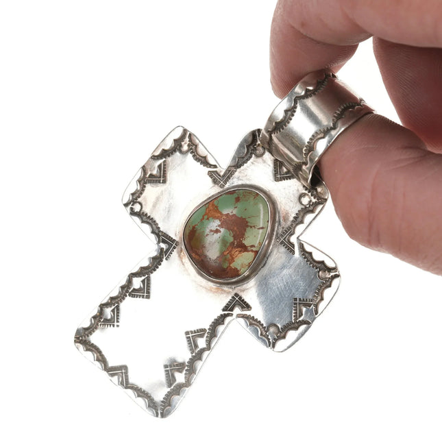 Large Dan Southwestern sterling cross pendant with turquoise - Estate Fresh Austin