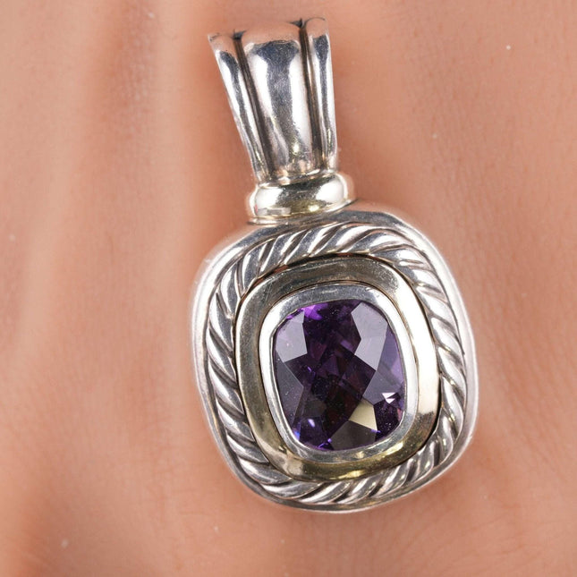 Large David Yurman Albion 14k/sterling cushion cut amethyst pendant enhancer - Estate Fresh Austin