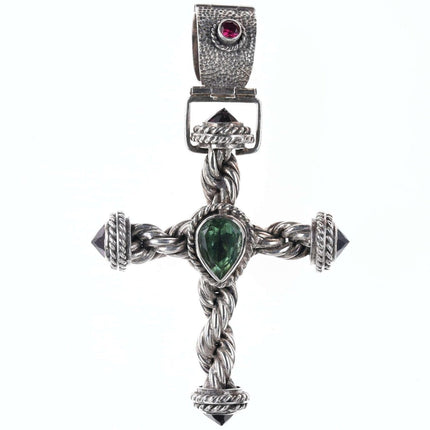 Large De'Carol Designs Sterling Jeweled cross pendant - Estate Fresh Austin