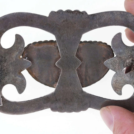 Large Early Tufa Cast Native American Turquoise/sterling belt buckle - Estate Fresh Austin