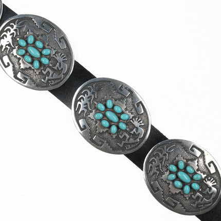 Large Emerson Kinzel Navajo Sterling and Kingman turquoise cluster concho belt - Estate Fresh Austin