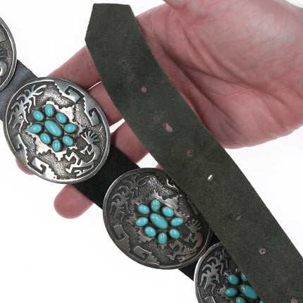 Large Emerson Kinzel Navajo Sterling and Kingman turquoise cluster concho belt - Estate Fresh Austin