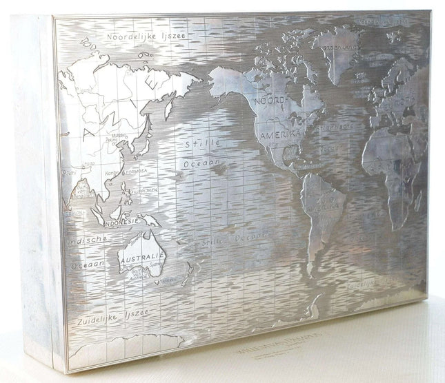 Large Emil Brenk Sterling World Map Cigar box - Estate Fresh Austin