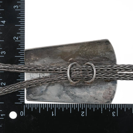 Large Everett & Mary Teller Navajo sterling bolo tie with woven silver cord - Estate Fresh Austin
