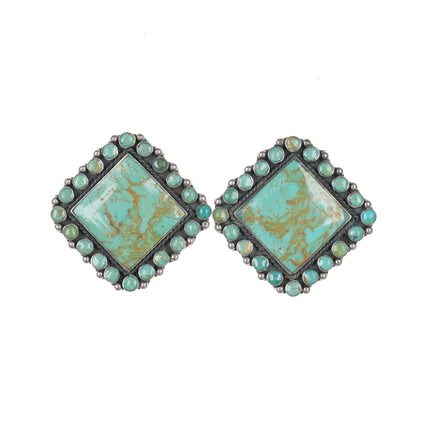 Large Federico Jimenez Sterling turquoise cluster earrings - Estate Fresh Austin