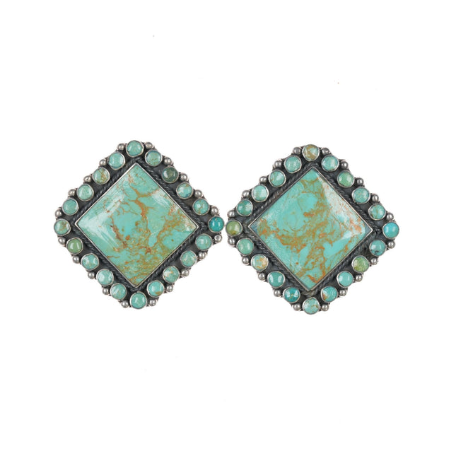 Large Federico Jimenez Sterling turquoise cluster earrings - Estate Fresh Austin