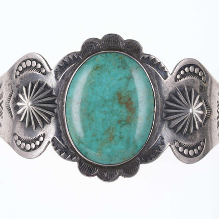 Large Fred Harvey Era Native American Sterling/turquoise Heavy stamped cuff m - Estate Fresh Austin