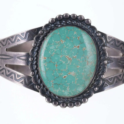 6.37" Fred Harvey Era Navajo Sterling/turquoise arrow stamped cuff bracelet - Estate Fresh Austin
