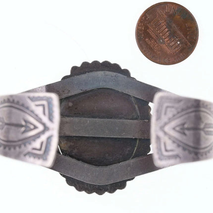 6.37" Fred Harvey Era Navajo Sterling/turquoise arrow stamped cuff bracelet - Estate Fresh Austin