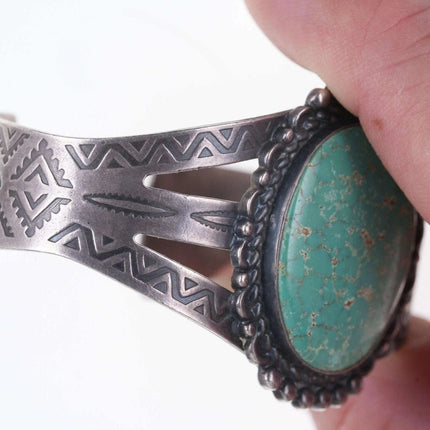 6.37" Fred Harvey Era Navajo Sterling/turquoise arrow stamped cuff bracelet - Estate Fresh Austin