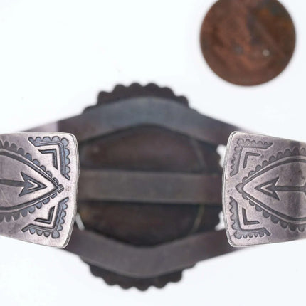 6.37" Fred Harvey Era Navajo Sterling/turquoise arrow stamped cuff bracelet - Estate Fresh Austin